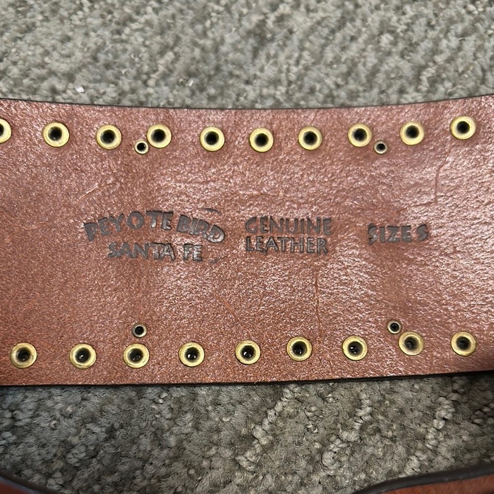 Peyote Bird Double Buckle, Leather Tooled, Beaded Belt -Small - Picture 2 of 5